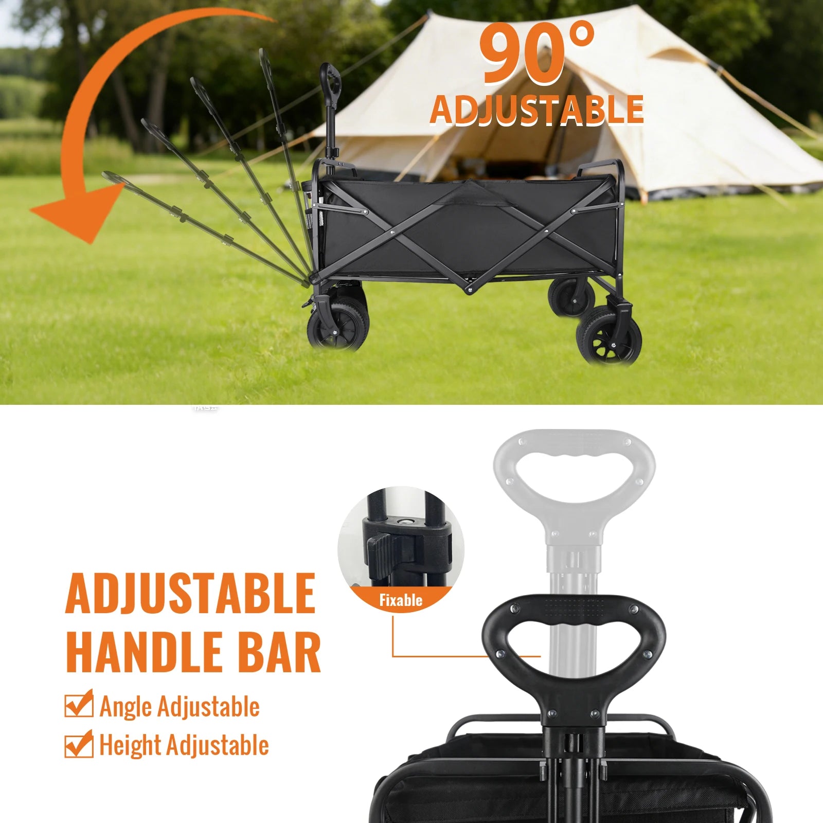 Nomad Pacific Supply adjustable foldable camping cart with all-terrain wheels and wide tank-style wheels for hiking and picnic trips
