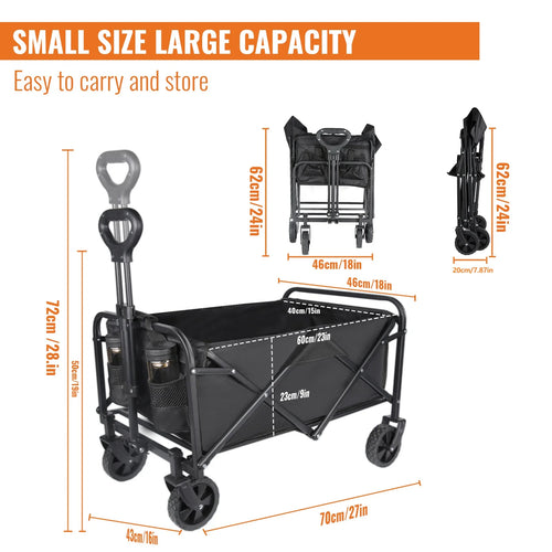 Nomad Pacific Supply adjustable foldable camping cart with all-terrain wheels, widened tank-style for hiking and picnic trips.