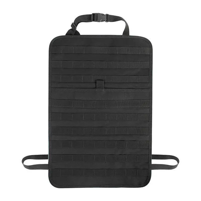 Nomad Pacific Supply tactical car seat back organizer with multiple pockets and compartments for vehicle storage.