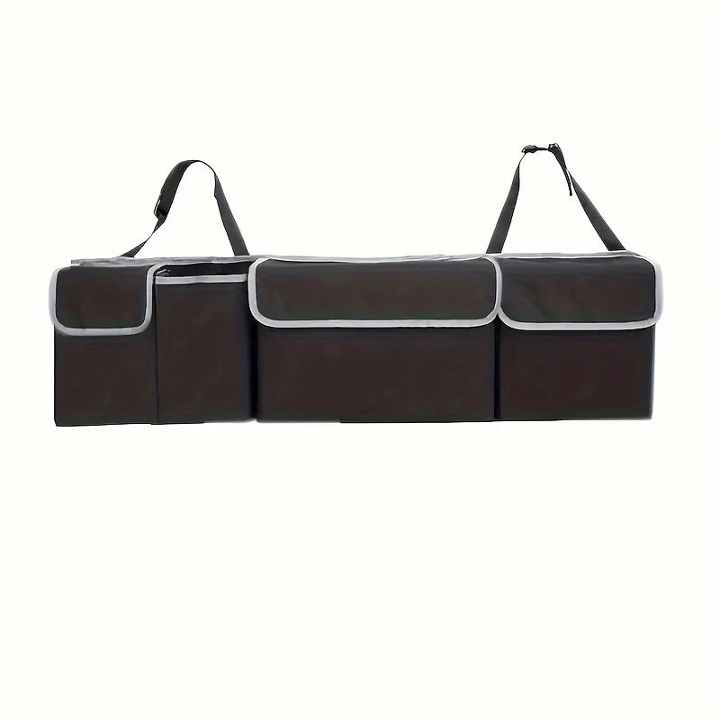 Nomad Trunk Elite hanging organizer in Oxford cloth, designed for SUVs and hatchbacks, with multiple compartments for storage.
