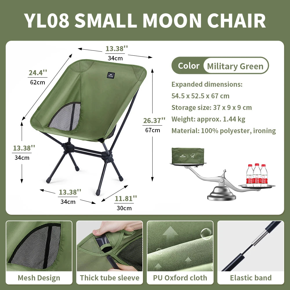 Nomad x Naturehike ultralight folding moon camping chair with black fabric and lightweight frame for outdoor camping and hiking.