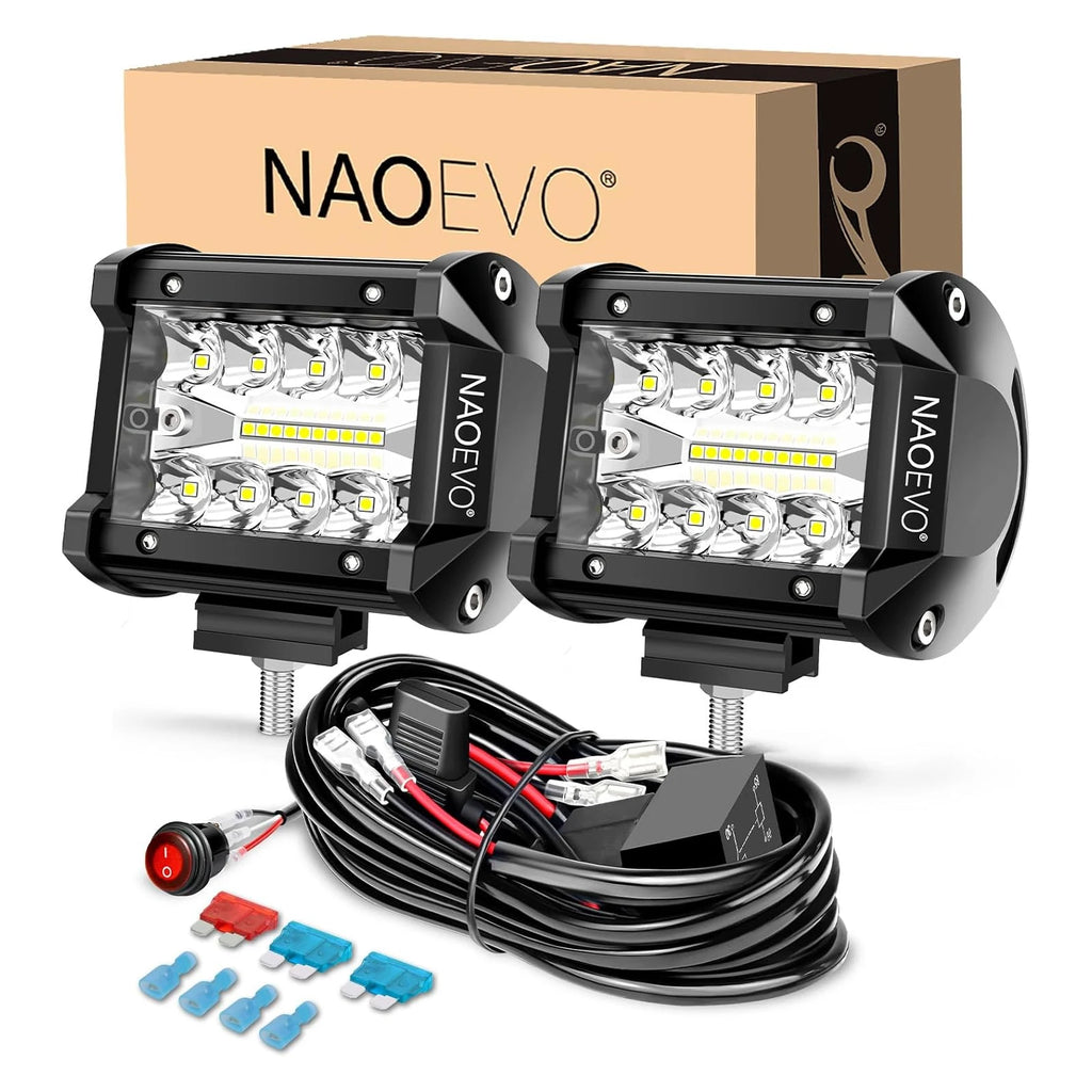 Pair of Nomad Pacific Supply Terra Pods 4-inch LED off-road lights mounted on a vehicle for enhanced visibility.