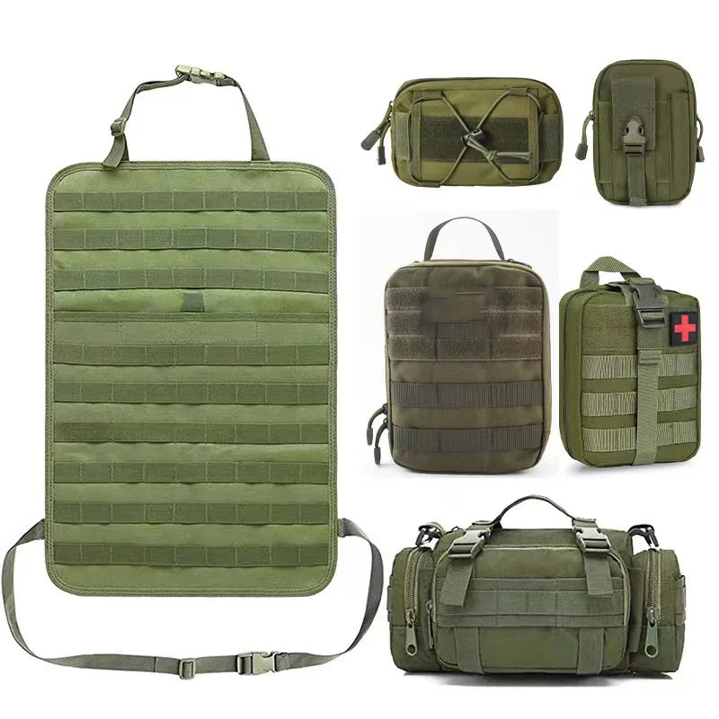 Nomad Pacific Supply tactical car seat back organizer with multiple storage pockets and adjustable straps for vehicle organization