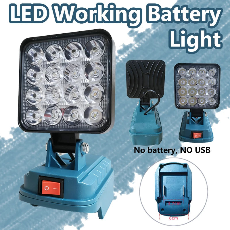Nomad Jobsite Glo LED work light attached to Makita 18V power tool, providing bright illumination for construction and work sites.