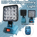 Nomad Jobsite Glo LED work light attached to Makita 18V power tool, providing bright illumination for construction and work sites.
