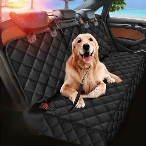Heavy-duty hunting dog backseat protector by Nomad Pacific Supply, waterproof fabric with side flaps for car seat protection.