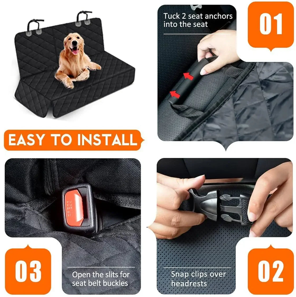 Heavy-duty hunting dog backseat protector by Nomad Pacific Supply, showing durable fabric and waterproof design for vehicle protection.