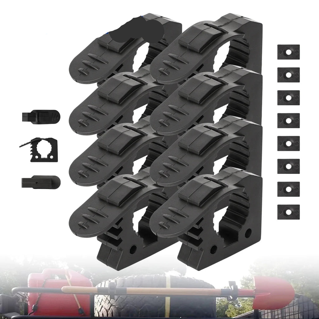 Heavy-duty rubber clamps from Nomad Pacific Supply for off-road tool mounts, shown attached to a vehicle or surface.