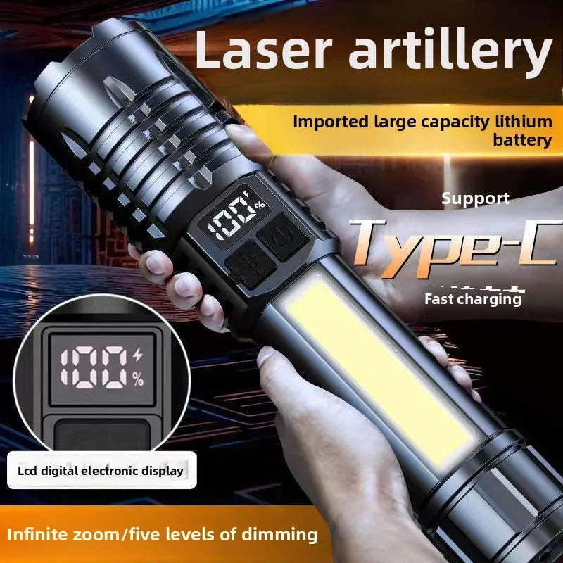 Nomad Pacific Supply heavy-duty tactical spotlight with built-in powerbank, black metal flashlight with adjustable focus