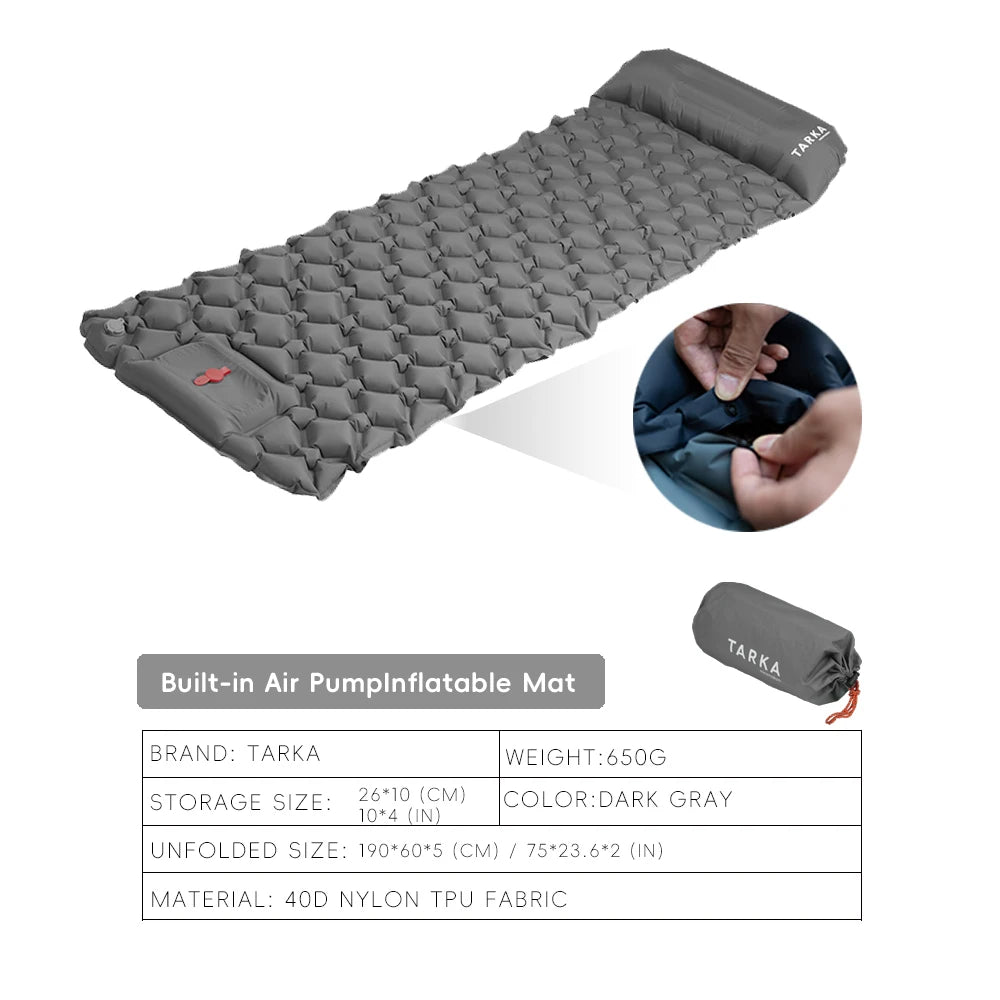 Nomad Pacific Supply TARKA inflatable camping mattress with pillow, self-inflating outdoor sleeping pad for hiking and camping adventures