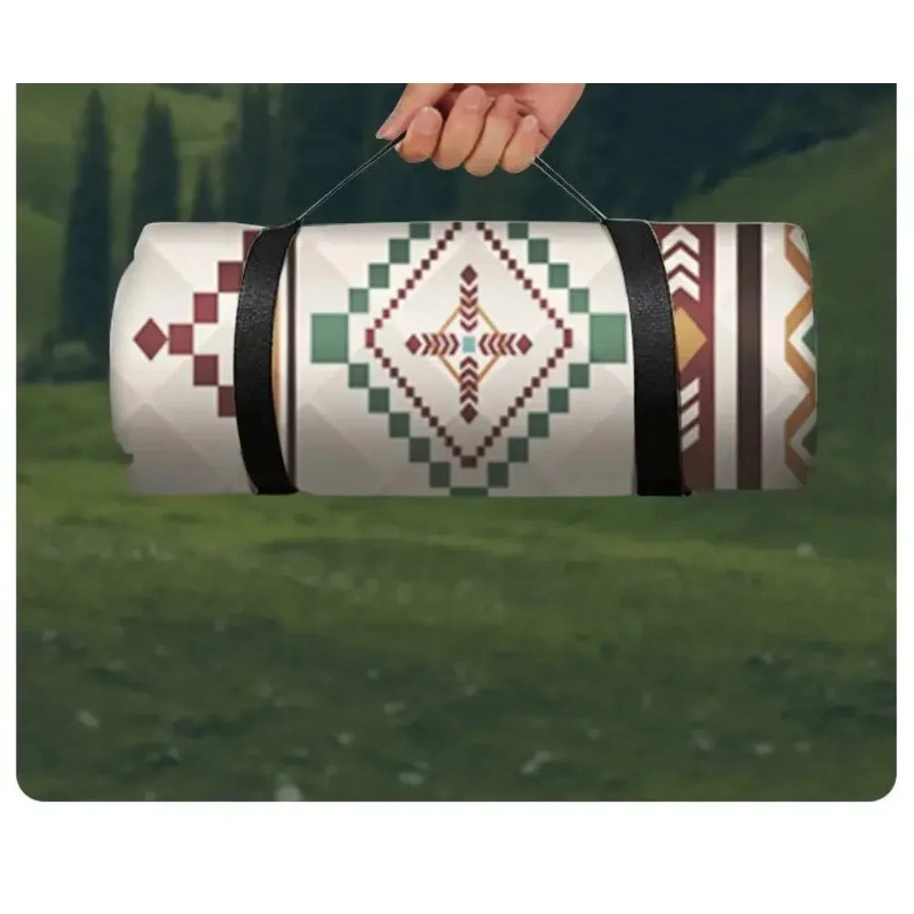 Large waterproof picnic blanket by Nomad Pacific Supply, 200x200cm outdoor beach mat with carrying handle for camping and picnics.