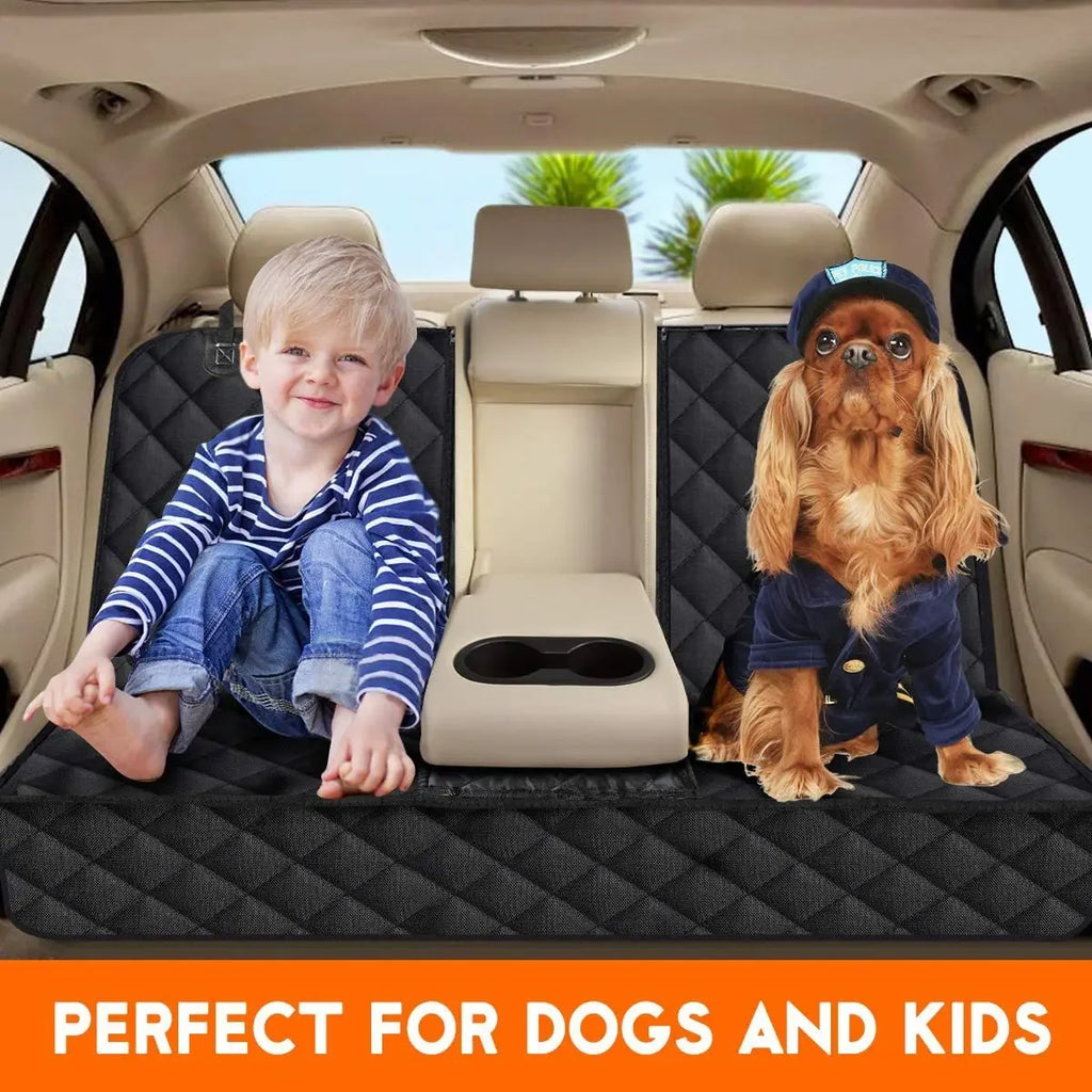 Heavy-duty hunting dog backseat protector by Nomad Pacific Supply, durable waterproof cover for vehicle seats and pet safety.