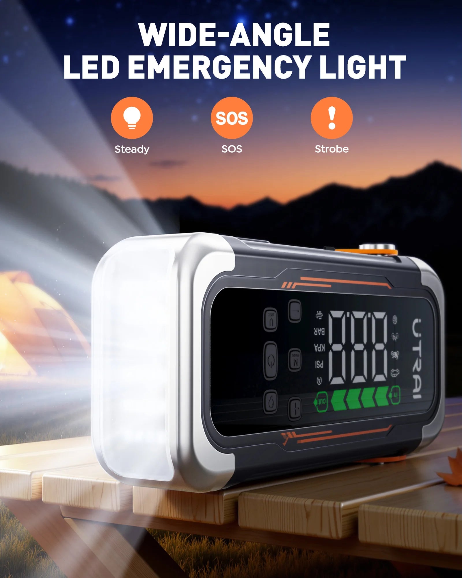 Nomad 5-in-1 Expedition Jump Starter and Air Compressor with digital display, cables, and high-output air hose.