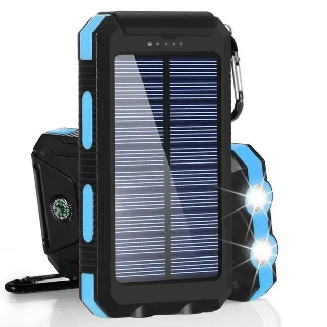 Nomad Pacific Supply 80,000mAh solar power bank with LED light, portable external battery charger for smartphones and devices