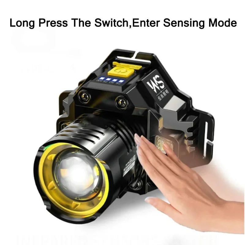 Nomad GlowMaster LED headlamp with motion sensor, featuring adjustable straps and bright illumination for outdoor activities.