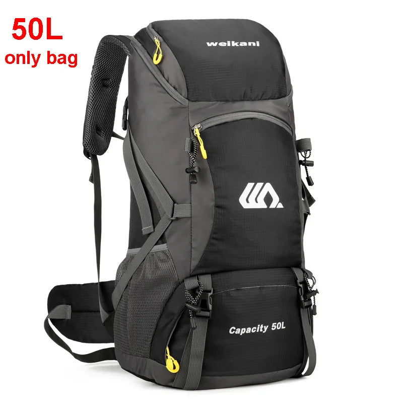 Nomad TrailBlaizer 50L heavy-duty hiking backpack with waterproof fabric and multiple pockets for trekking and outdoor adventures.