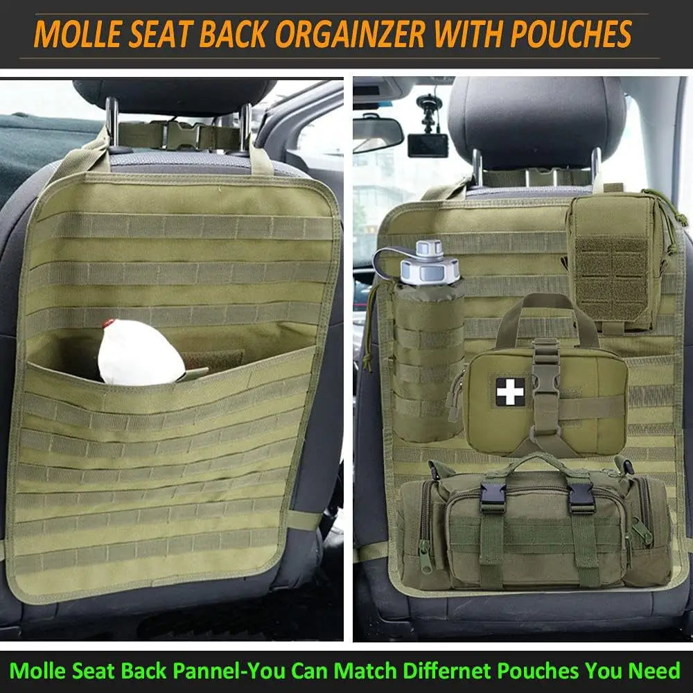 Nomad Tactical Car Seat Back Organizer by Nomad Pacific Supply with multiple storage pockets and adjustable straps for vehicle organization