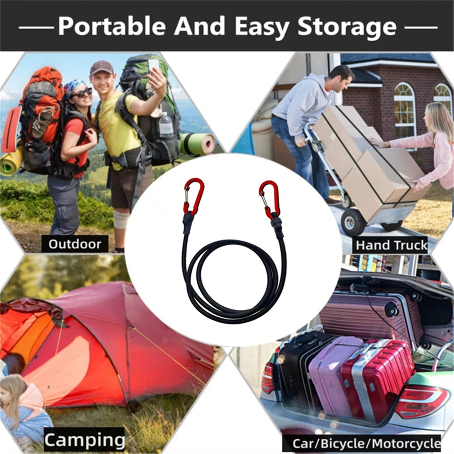 Heavy-duty Nomad Pacific Supply elastic bungee cord with metal carabiners for secure fastening and versatile use.