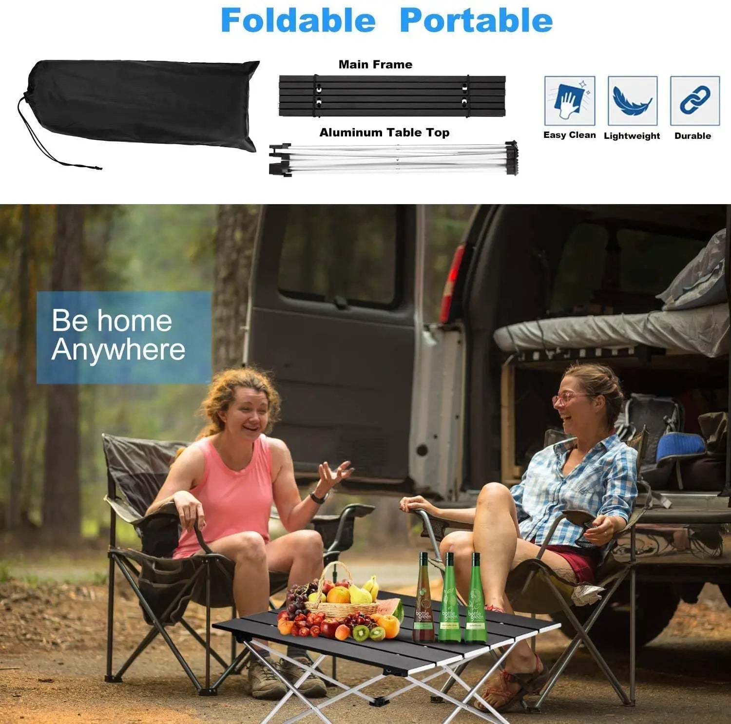Nomad Pacific Supply ultralight aluminum folding camping table with roll-up design, portable dinner desk for outdoor camping.