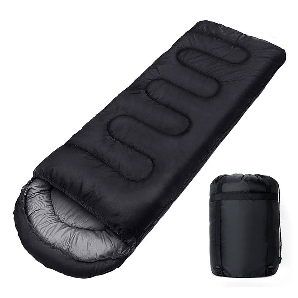 Nomad Pacific Supply ultralight compact sleeping bag, weatherproof and lightweight, shown rolled up with its carrying case.