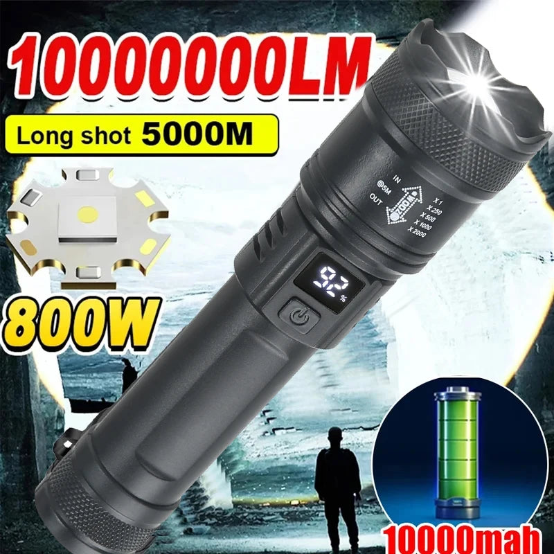 Nomad Tactical Voltagger LED flashlight with rechargeable battery, high-brightness XHP50 light, and battery display in a sturdy design.