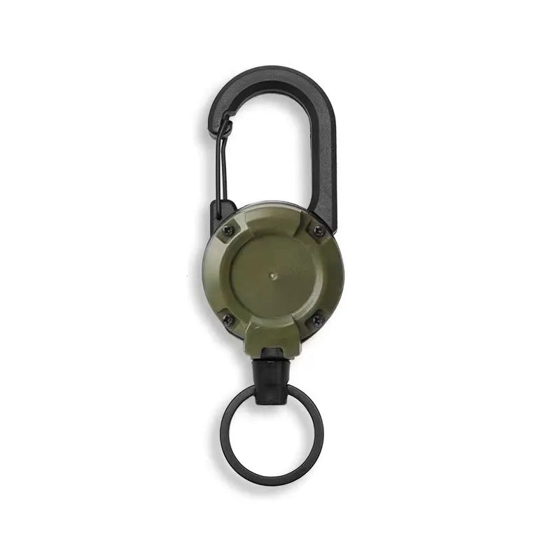 Heavy-duty retractable carabiner and key reel by Nomad Pacific Supply, durable metal clip with cord for secure key holding