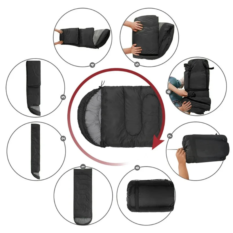 Nomad Ultralight Compact Sleeping Bag weatherproof and lightweight, shown in a rolled-up compact form on a white background.