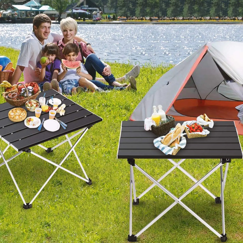 Nomad Ultralight Aluminum Folding Camping Table with roll-up design, portable dinner desk for outdoor camping and picnic use.