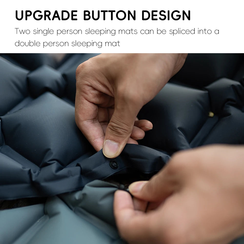 Nomad Pacific Supply TARKA inflatable camping mattress with pillow, self-inflating outdoor sleeping pad for hiking and climbing adventures.