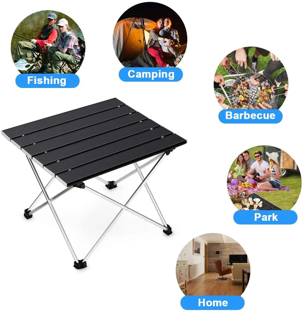 Nomad Ultralight Aluminum Folding Camping Table with roll-up design, portable dinner desk for outdoor camping and picnics.