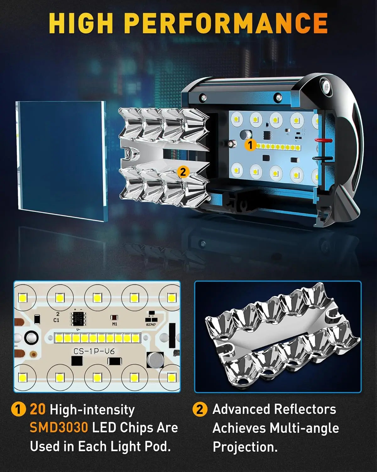 Pair of Nomad Pacific Supply Terra Pods 4-inch LED off-road lights mounted on a vehicle for rugged outdoor use.