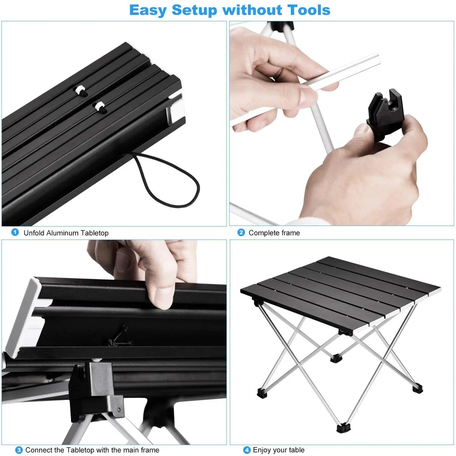 Nomad Pacific Supply ultralight aluminum folding camping table in rolled-up position, portable dinner desk for outdoor adventures