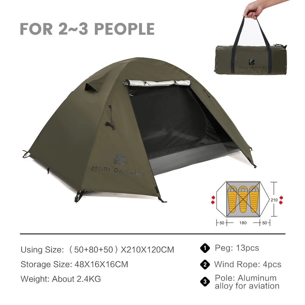 Nomad Pacific Supply MOBI GARDEN camping backpacking tent with waterproof rainproof design, silver coating, and easy setup for hiking.