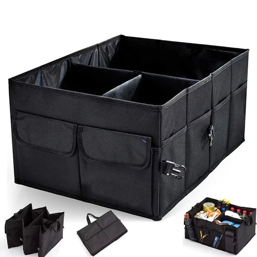 Nomad Cabin Caddy freestanding car storage box with integrated tablet view, sturdy design by Nomad Pacific Supply.