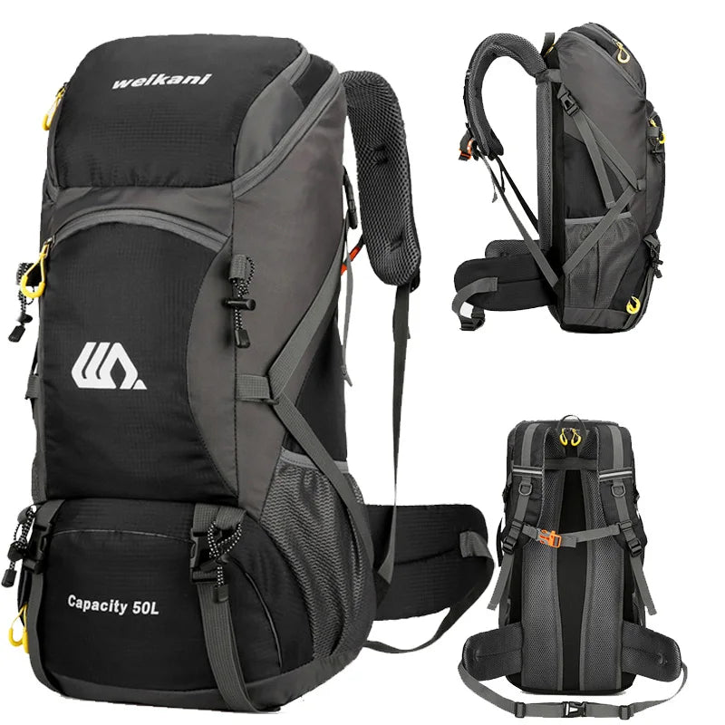 Nomad TrailBlaizer 50L heavy-duty hiking backpack with waterproof design and multiple pockets for trekking and outdoor adventures.