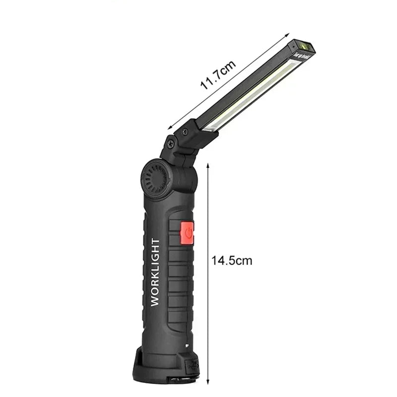 Nomad Pacific Supply magnetic COB LED foldable work light and camp lantern with handle and compact design for outdoor use.