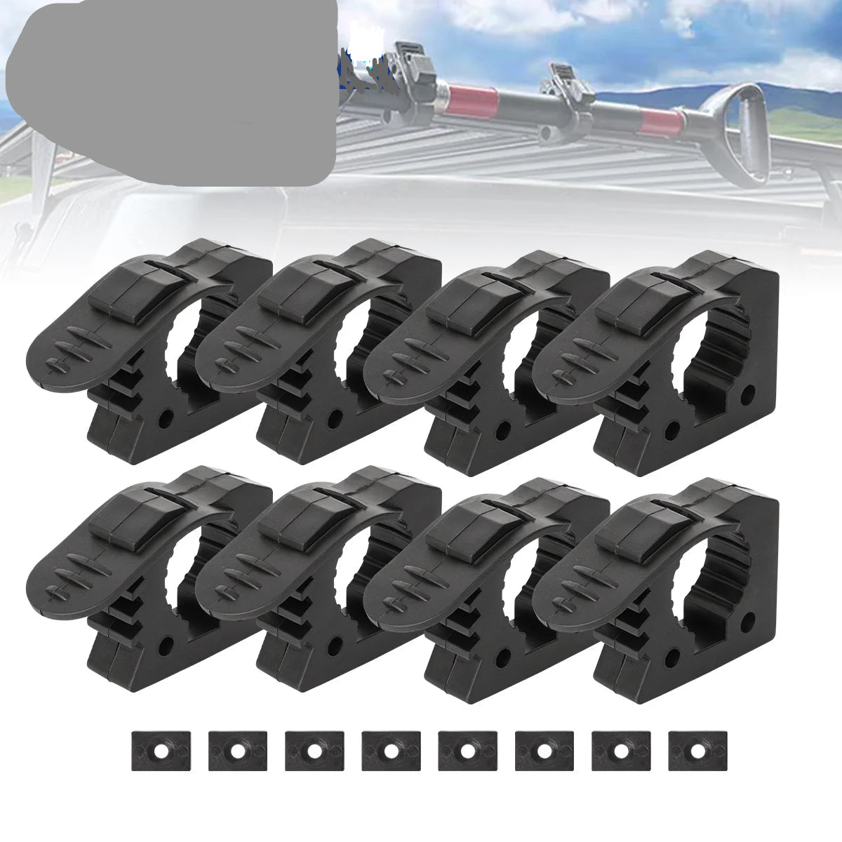 Heavy-duty rubber off-road tool mounts by Nomad Pacific Supply with quick-release clamps for secure attachment.