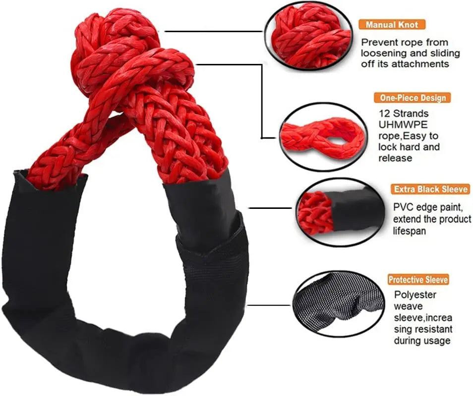 Heavy-duty synthetic soft shackle and recovery ring set by Nomad Pacific Supply, designed for vehicle recovery and towing.