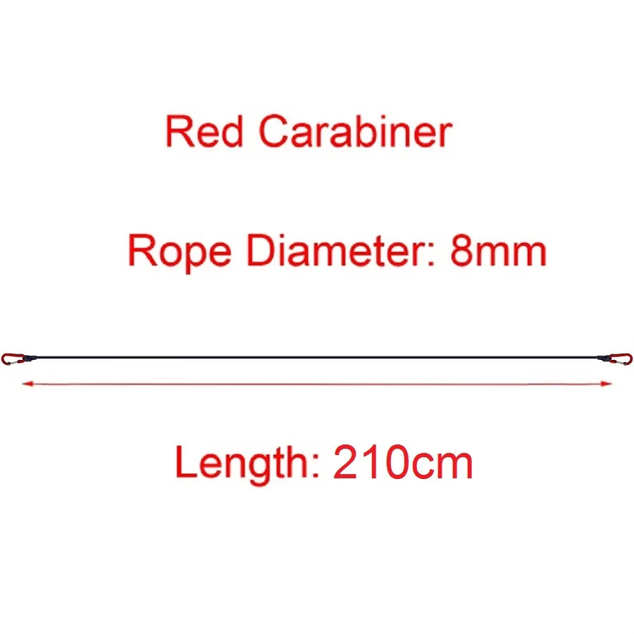 Heavy-duty elastic bungee cord with carabiners by Nomad Pacific Supply, featuring durable elastic and secure metal hooks.