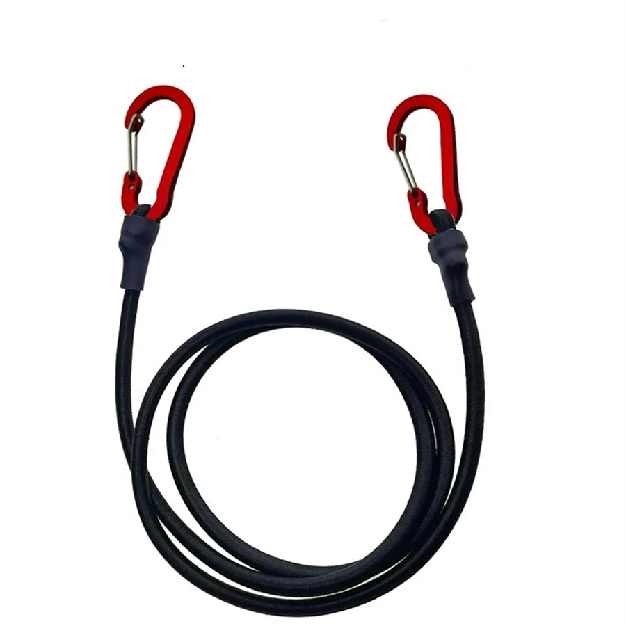 Heavy-duty Nomad Pacific Supply elastic bungee cord with carabiners, featuring durable stretch and secure metal hooks for versatile use.