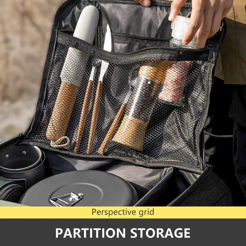 Nomad Pacific Supply 26L heavy-duty camp kitchen and gear organizer with multiple compartments and sturdy handles for outdoor use.