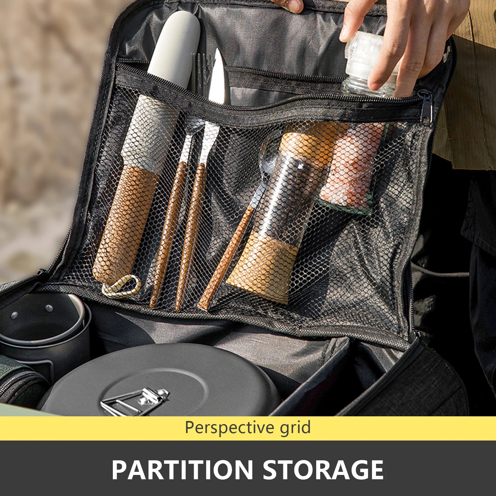 Nomad Pacific Supply 26L heavy-duty camp kitchen and gear organizer with multiple compartments and sturdy handles for outdoor use.