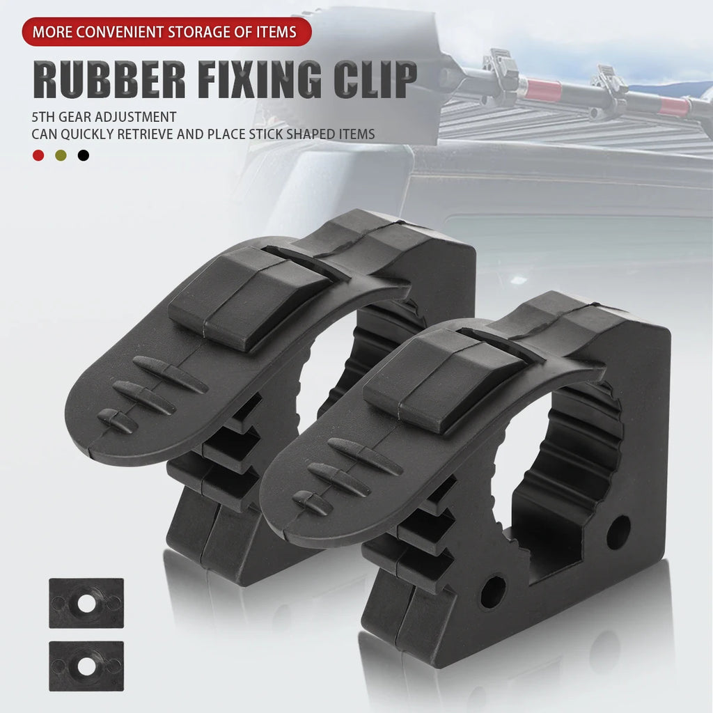 Nomad Pacific Supply heavy-duty rubber clamps for off-road tool mounts, shown securing tools on a vehicle or equipment.