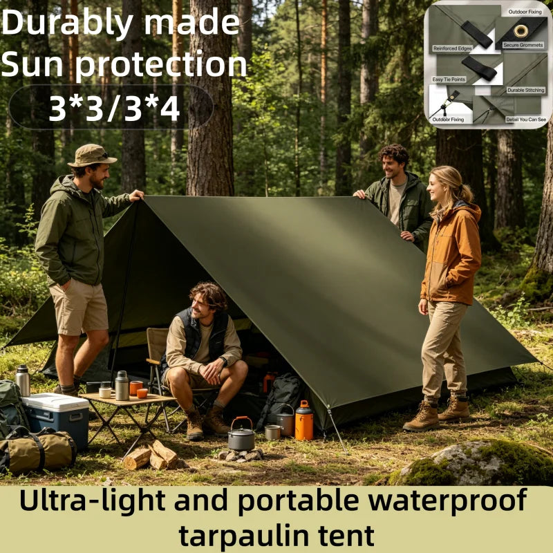 Durable waterproof Nomad Pacific Supply sun tent camping tarpaulin with outdoor sun shade and garden beach sun shelter in a natural setting.