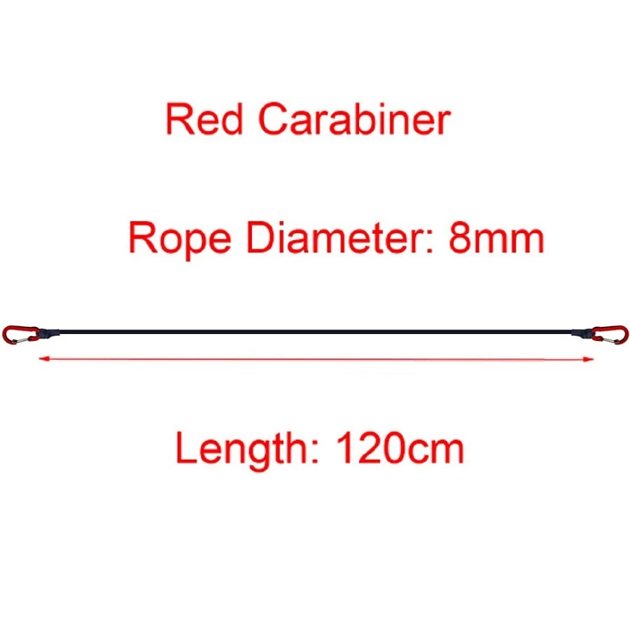 Heavy-duty Nomad Pacific Supply bungee cord with carabiners, featuring elastic stretch and secure metal hooks for versatile use.