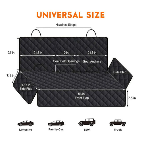 Heavy-duty hunting dog backseat protector by Nomad Pacific Supply, waterproof mat with side flaps for vehicle seat protection.