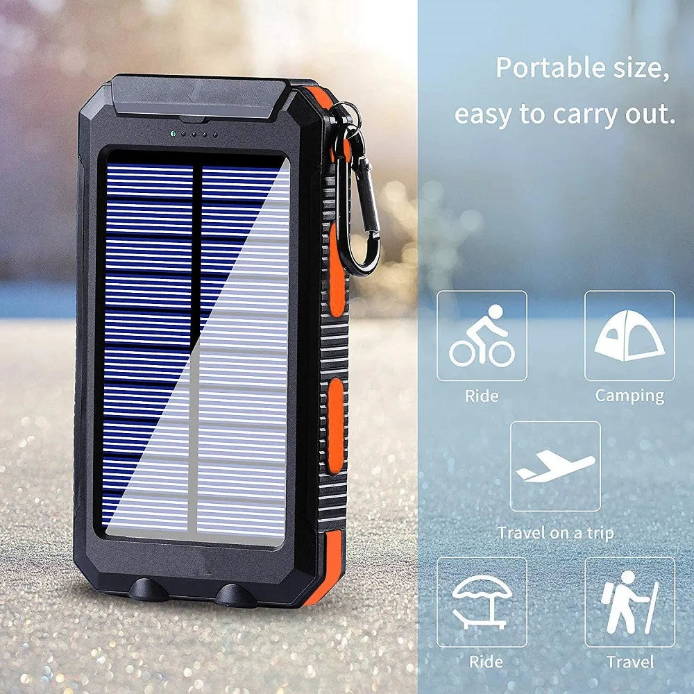 Nomad Pacific Supply solar power bank 80000mAh portable external battery charger with LED light for smartphones, outdoor use, black design
