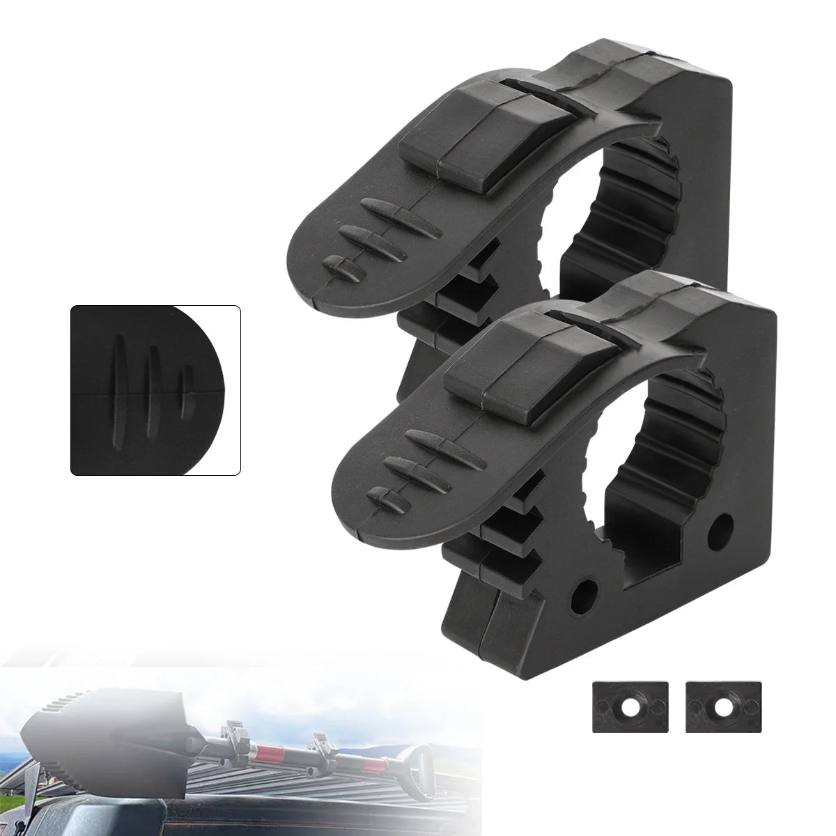 Heavy-duty rubber clamps from Nomad Pacific Supply for off-road tools, quick-release off-road tool mounts, durable and secure.