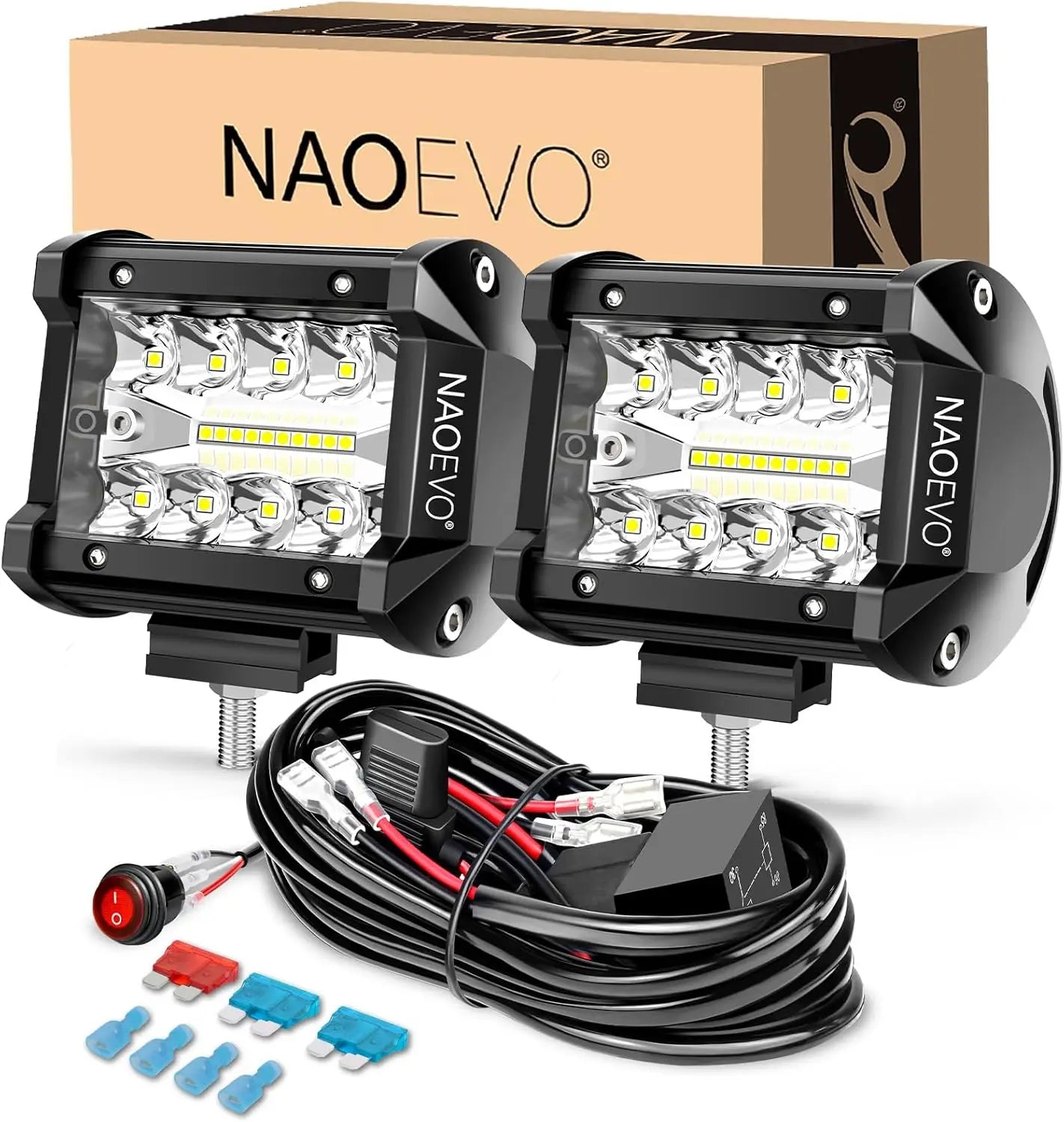 Pair of Nomad Pacific Supply Terra Pods 4-inch LED off-road lights mounted on a vehicle for rugged outdoor use